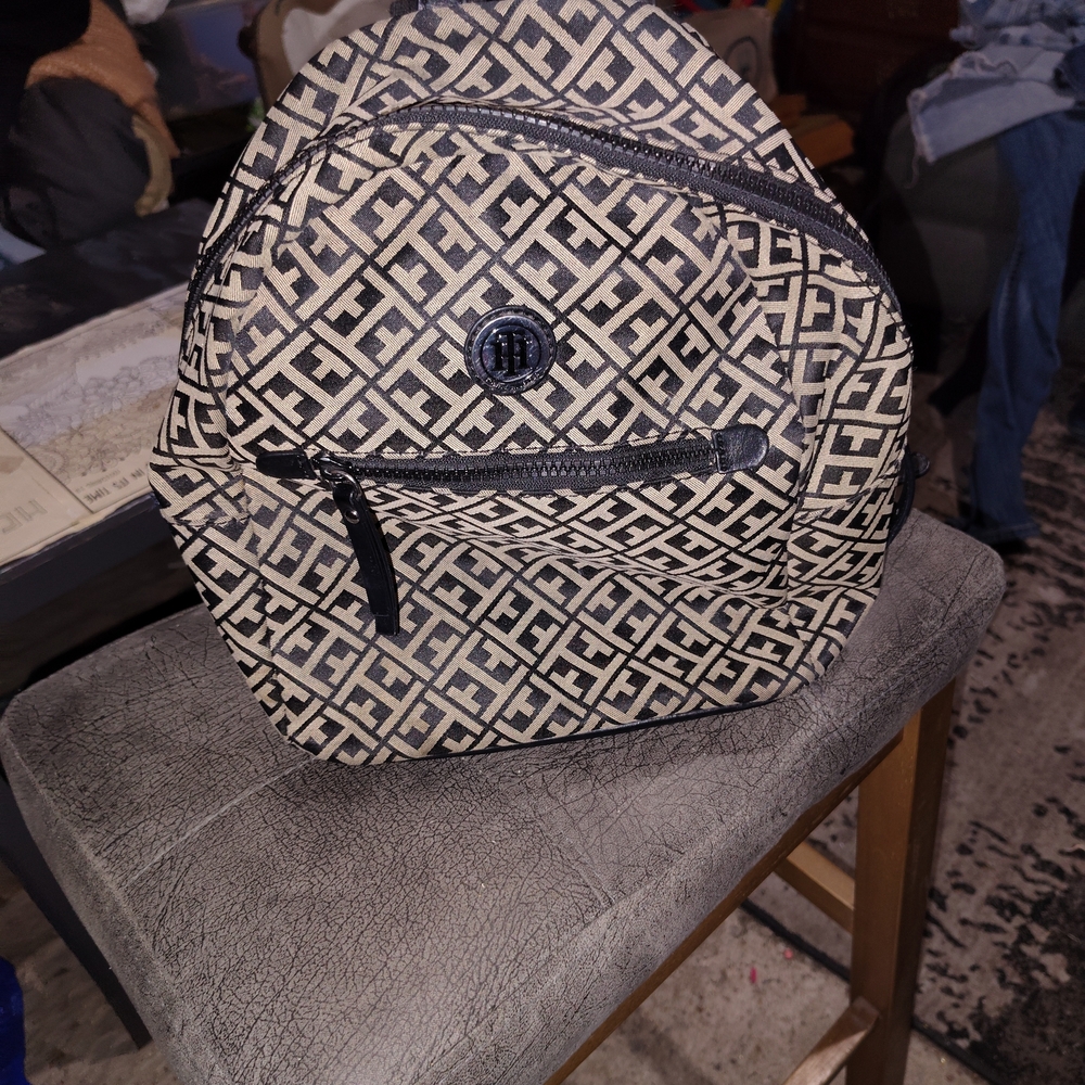 Tommy Hilfiger Black and Cream Backpack
